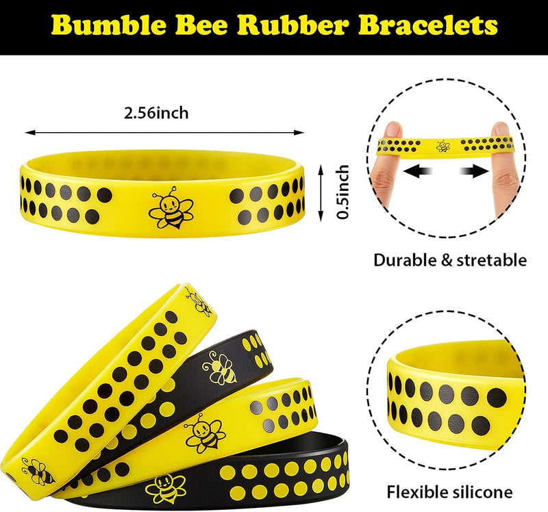 60 Pcs Bee Silicone Bracelets Bulk, Honeybee Party Favors for World Bee Day Honeybee Theme Party Birthday Baby Shower Classroom Goodie Bags Filler Supplies, 2 Colors