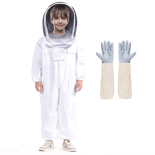 LONGADS Full Body Beekeeper Suit for Kid with Gloves and Veil M