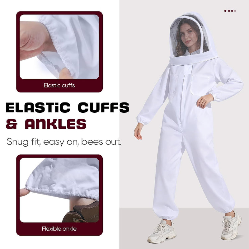LONGADS Full Body Beekeeper Suit for Women with Gloves and Veil M