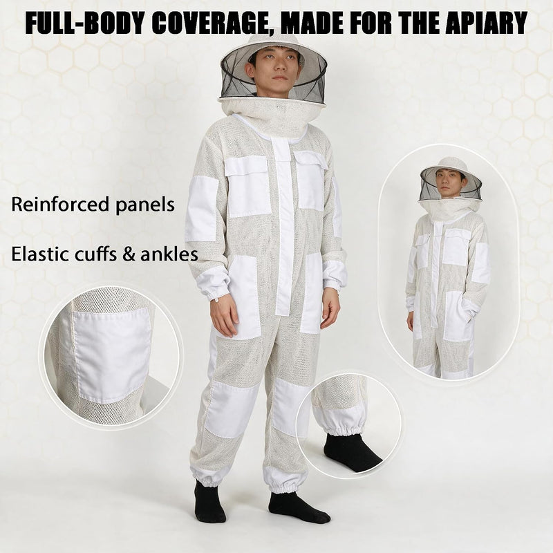 LONGADS 3-Layer Ultra Ventilated Full Body Beekeeper Suit for Men & Women with Gloves and Veil 2XL