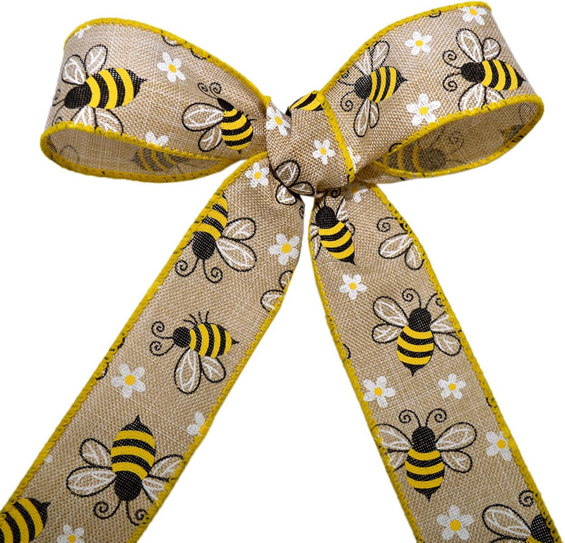 Wired Linen Bumblebees Ribbon, 1.5 Inch by 25 Yards, Natural, 7568.40/25-004