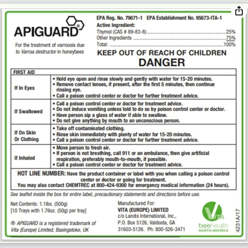 Apiguard Varroa Mite Treatment, 10 X 50G