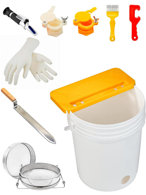 10 PCS Honey Harvesting Beekeeping Tool Kit, 5 Gallon Bucket with Gate