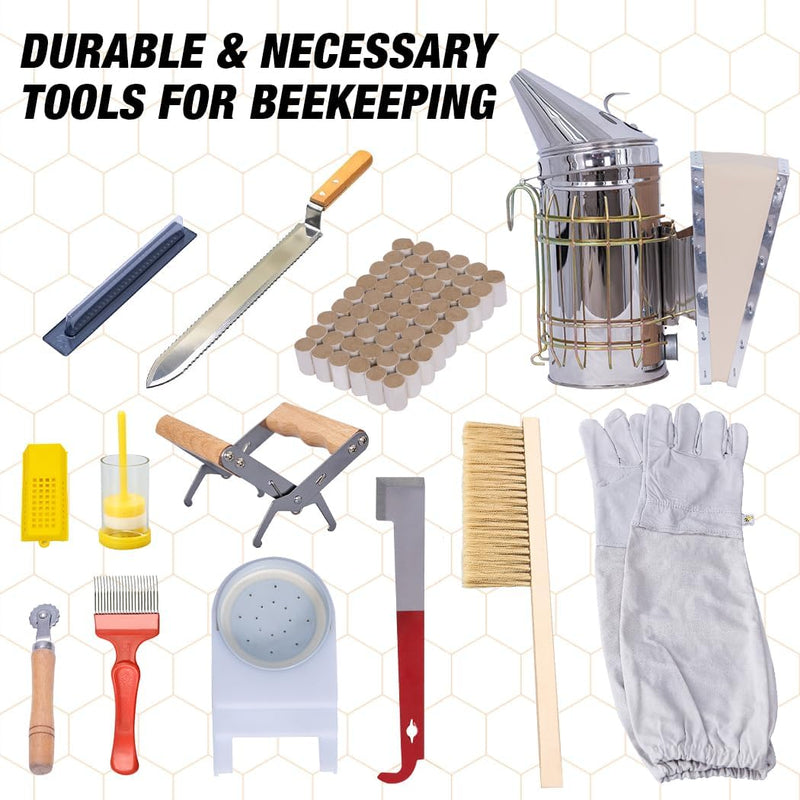 10-Frame Beehive Starter Kit, Includes Beekeeping Supplies Tool Kit and Protective Gear