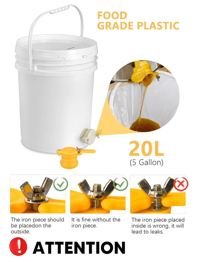 10 PCS Honey Harvesting Beekeeping Tool Kit, 5 Gallon Bucket with Gate