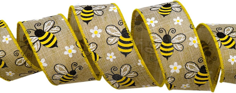 Wired Linen Bumblebees Ribbon, 1.5 Inch by 25 Yards, Natural, 7568.40/25-004