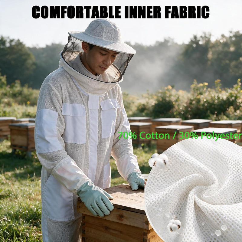 LONGADS 3-Layer Ultra Ventilated Full Body Beekeeper Suit for Men & Women with Gloves and Veil 2XL