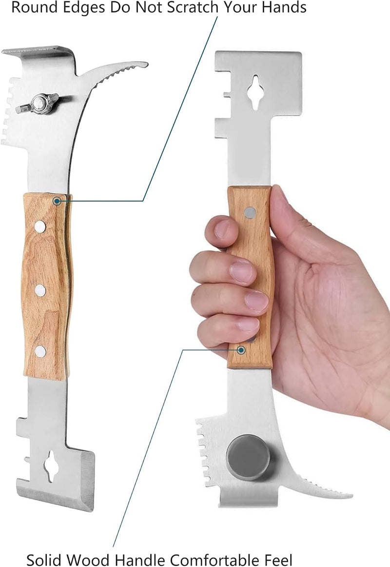 Multipurpose Steel Beekeeping Tool with Wooden Handle
