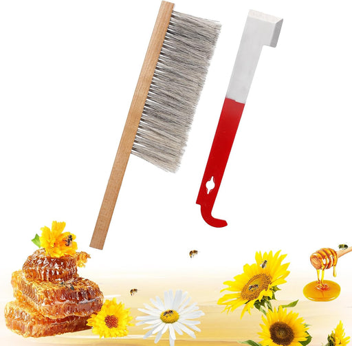 Stainless Steel J Hook Hive Tool and Premium Bee Brush