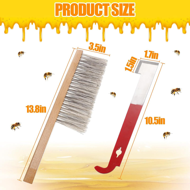 Stainless Steel J Hook Hive Tool and Premium Bee Brush