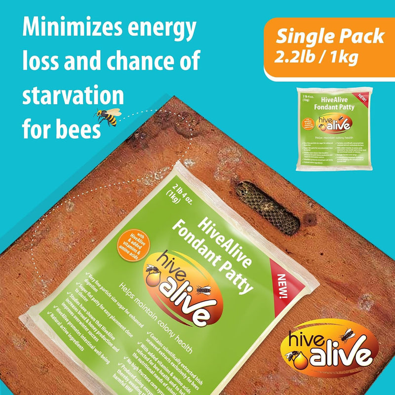 Hive Alive Bee Food Fondant, Winter, Spring & Fall Feed, 2.2 Lb X 1-Pack