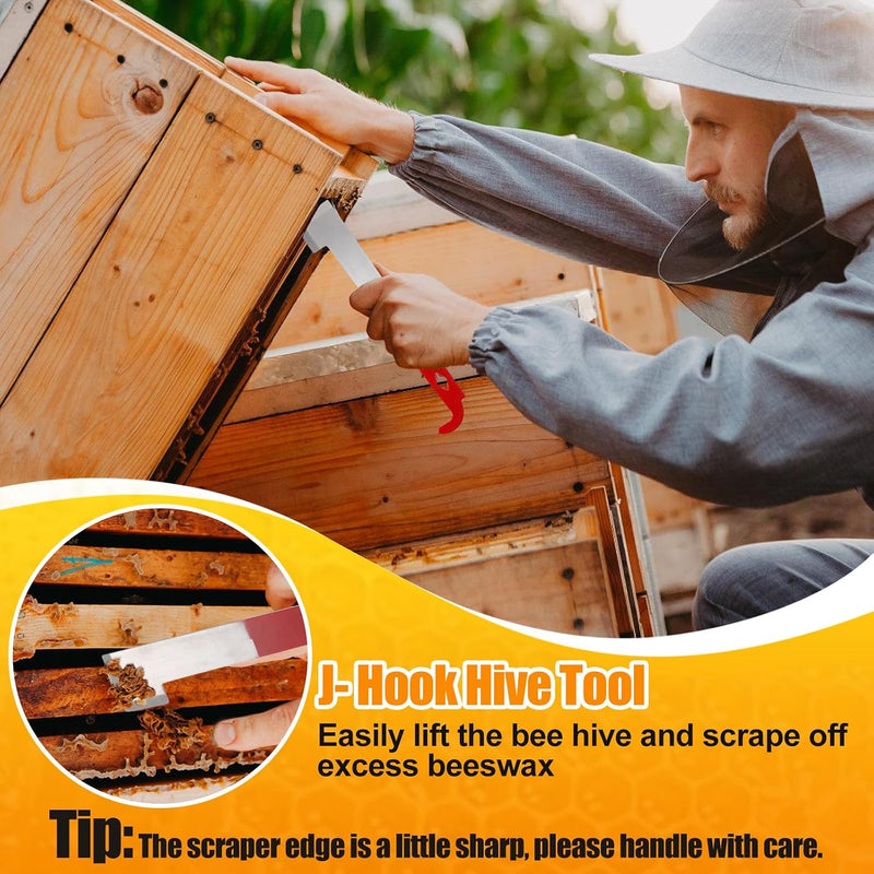 Stainless Steel J Hook Hive Tool and Premium Bee Brush