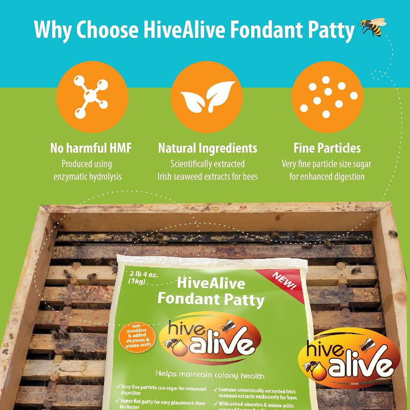 Hive Alive Bee Food Fondant, Winter, Spring & Fall Feed, 2.2 Lb X 1-Pack