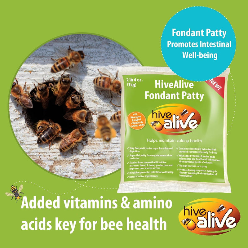 Hive Alive Bee Food Fondant, Winter, Spring & Fall Feed, 2.2 Lb X 1-Pack