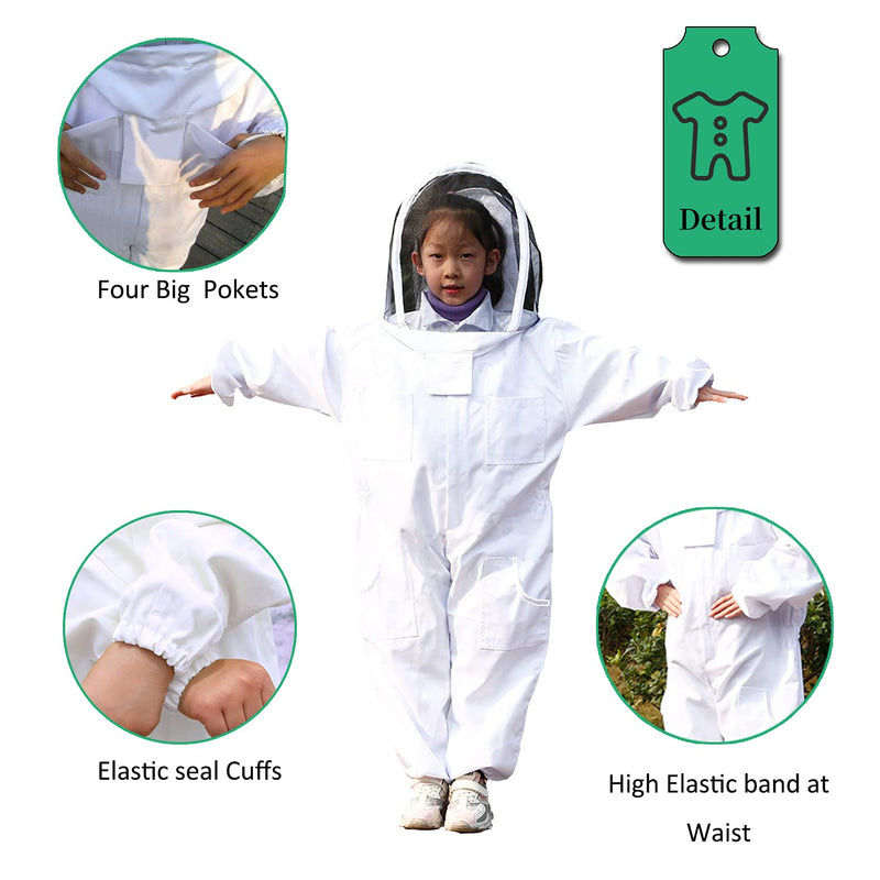 LONGADS Full Body Beekeeper Suit for Kid with Gloves and Veil M