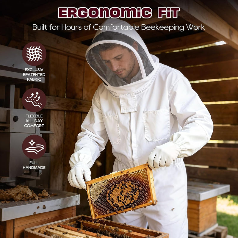 LONGADS Full Body Beekeeper Suit for Men with Gloves and Veil XL