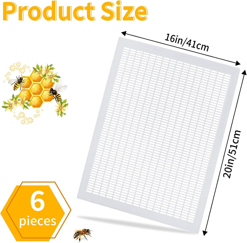 6 Pcs 10 Frame Plastic Queen Excluders, Queen Bee Excluder for Beehive Separating Queen Bees from Honey Beekeeping Tools Supplies, White