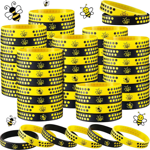 60 Pcs Bee Silicone Bracelets Bulk, Honeybee Party Favors for World Bee Day Honeybee Theme Party Birthday Baby Shower Classroom Goodie Bags Filler Supplies, 2 Colors