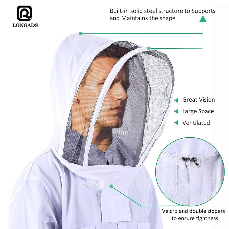 LONGADS Full Body Beekeeper Suit for Men with Gloves and Veil 3XL
