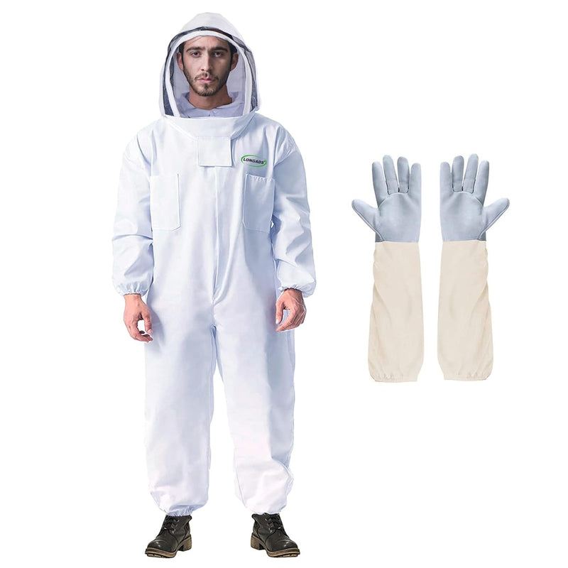 LONGADS Full Body Beekeeper Suit for Men with Gloves and Veil 3XL