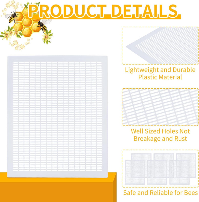 6 Pcs 10 Frame Plastic Queen Excluders, Queen Bee Excluder for Beehive Separating Queen Bees from Honey Beekeeping Tools Supplies, White
