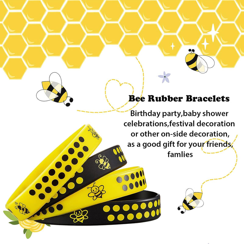 60 Pcs Bee Silicone Bracelets Bulk, Honeybee Party Favors for World Bee Day Honeybee Theme Party Birthday Baby Shower Classroom Goodie Bags Filler Supplies, 2 Colors