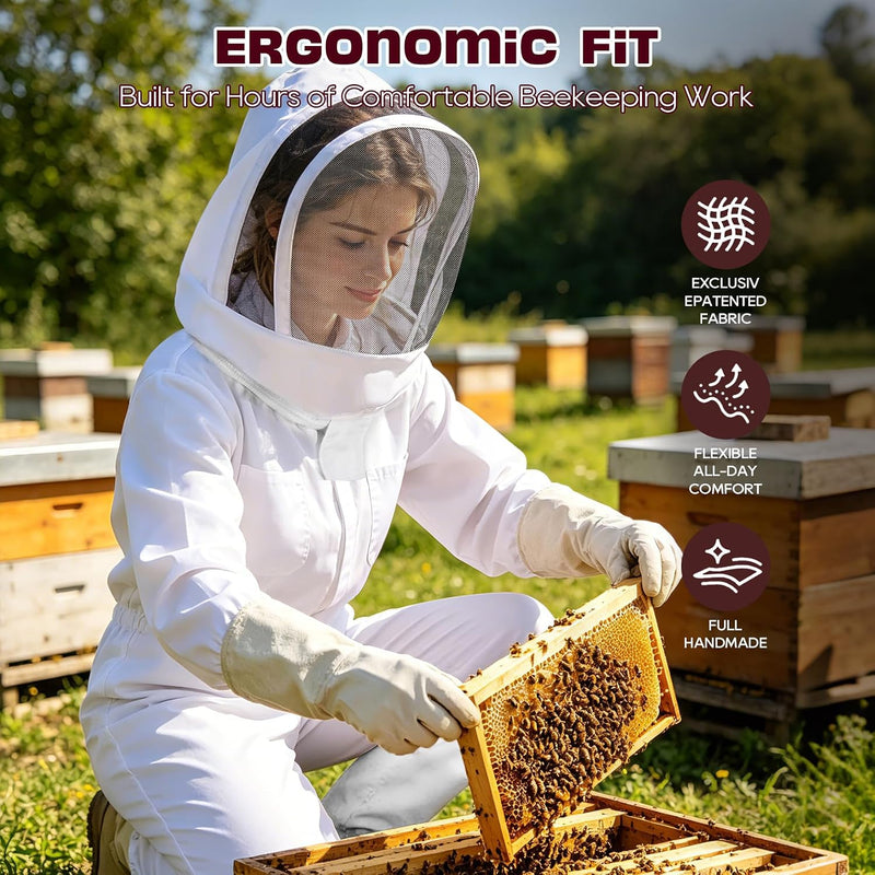 LONGADS Full Body Beekeeper Suit for Women with Gloves and Veil M