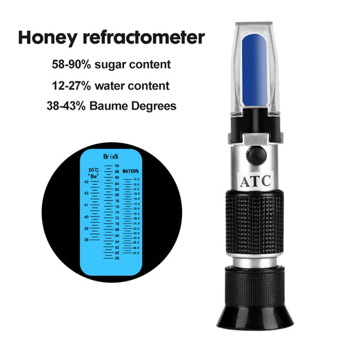 3 in 1 Honey Refractometer; Brix Sugar Concentration, Baume Degrees, Water Content Test Meter (ATC Refraction) - Without Box
