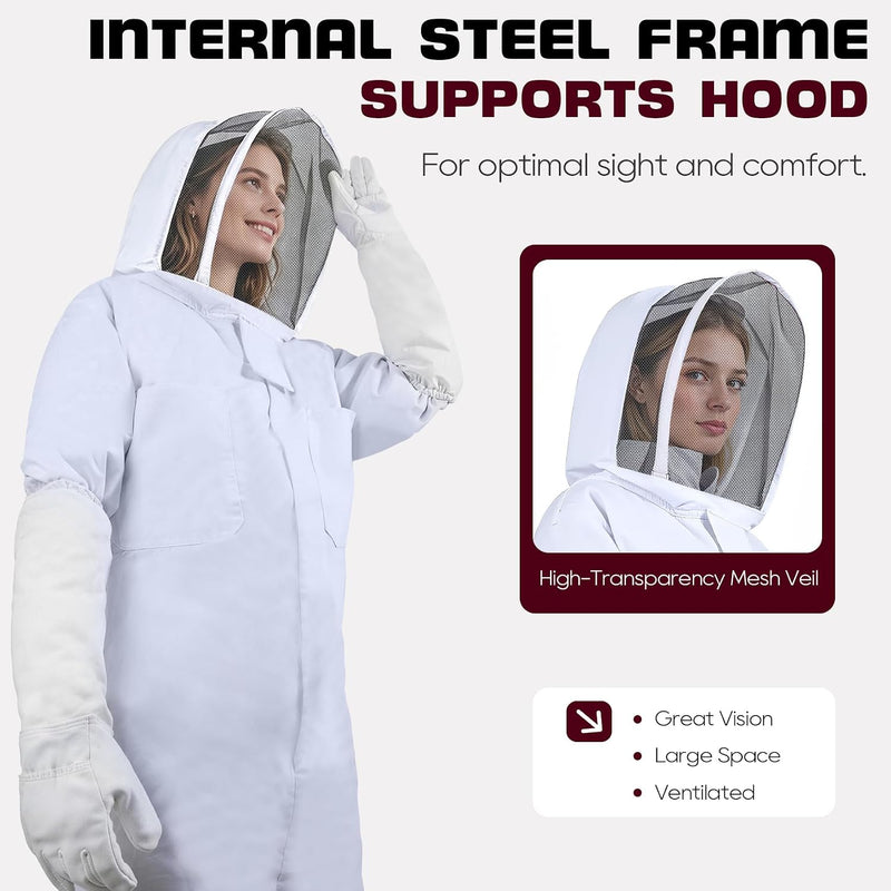 LONGADS Full Body Beekeeper Suit for Women with Gloves and Veil M